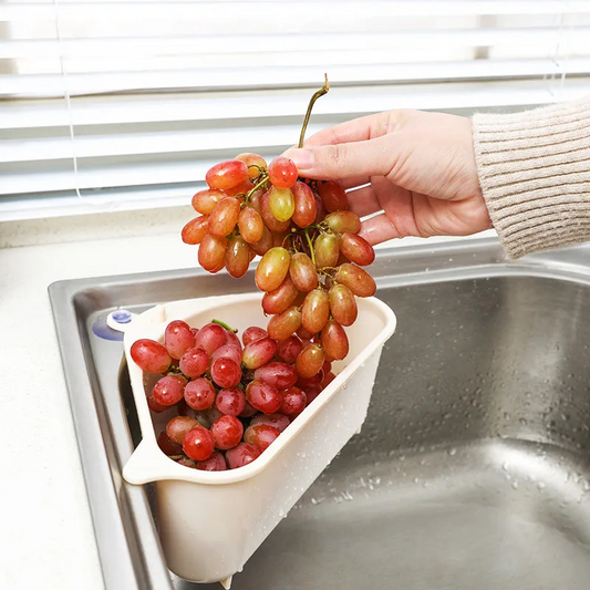 Plastic corner sink organizer with strainer