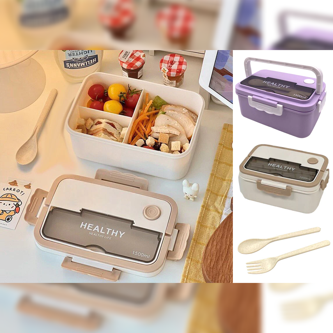 Rectangular Plastic Lunch Box with Cutlery - lunazchef.shop