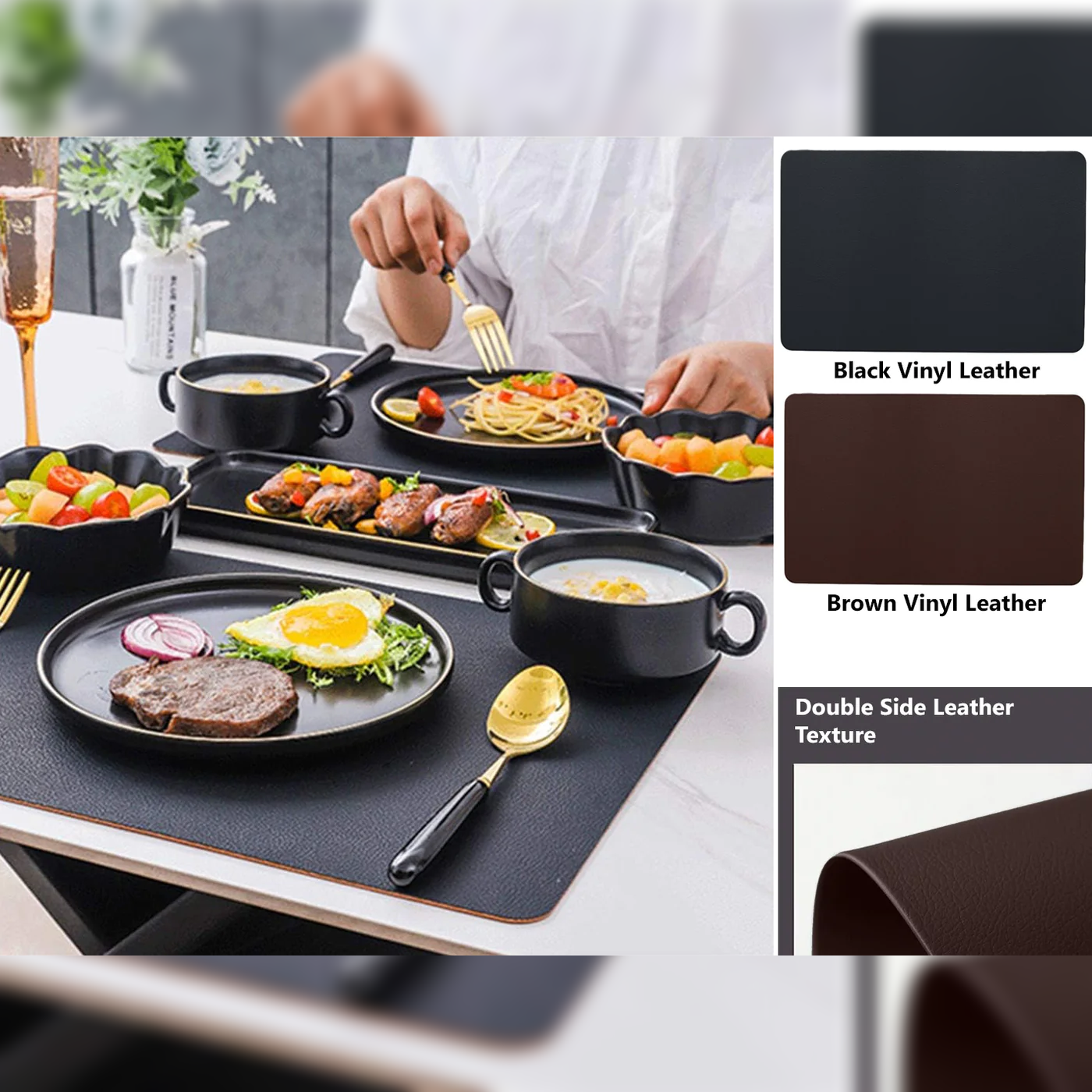 Rectangular Vinyl Leather Table Placemat 45 x 30 cm - lunazchef.shop