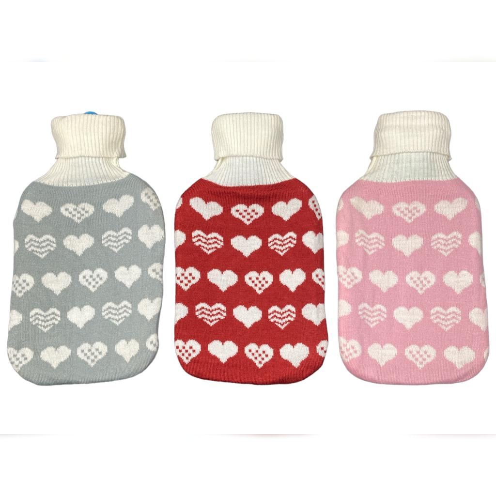 Rubber Heat Water Bag with Wool Shirt Hearts Designs - lunazchef.shop