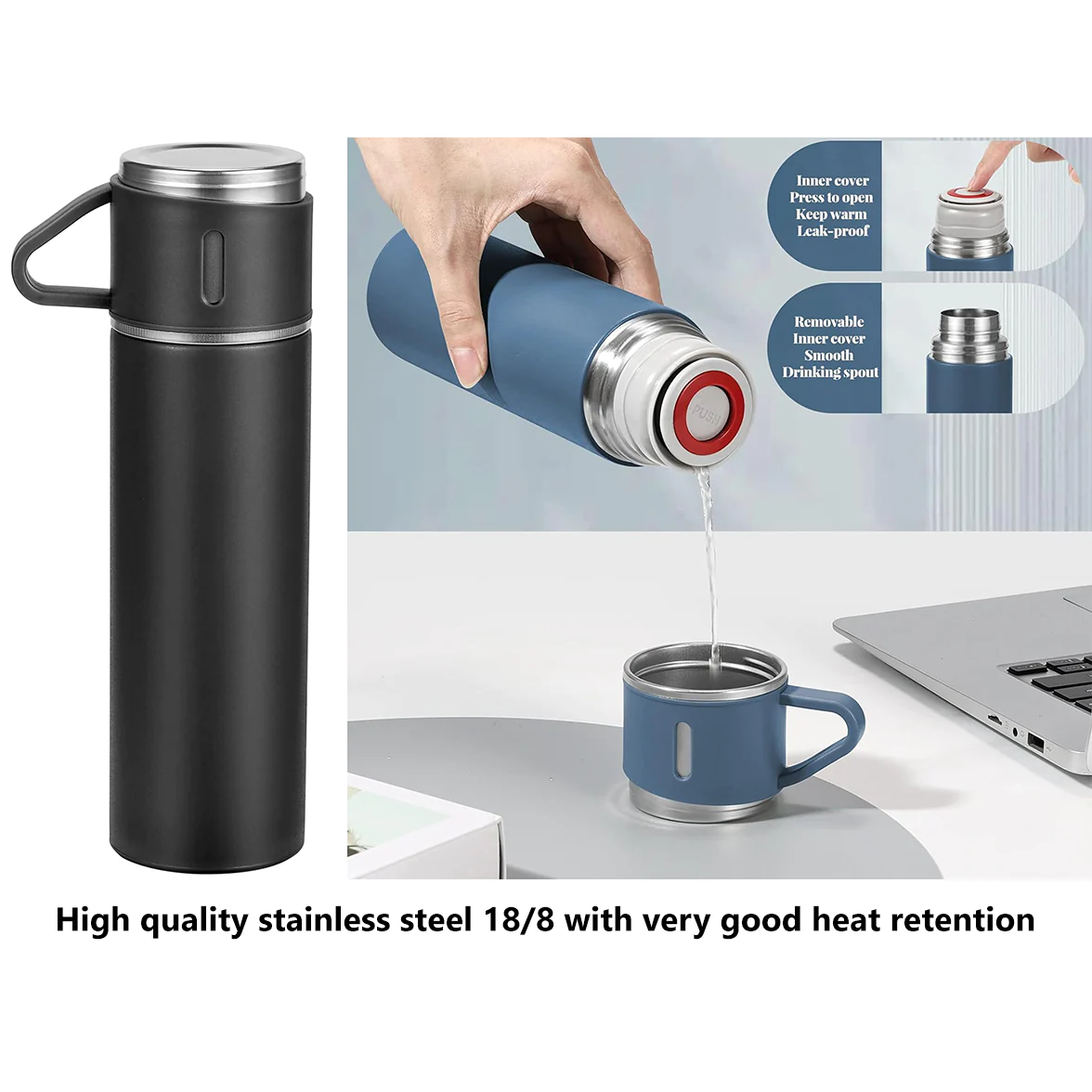 SS Vacuum Flask with Cup Cover 500 ml - lunazchef.shop