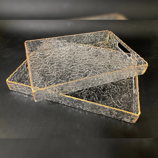 Set of 2 Acrylic Serving Trays Gold rim w Texture Design - lunazchef.shop