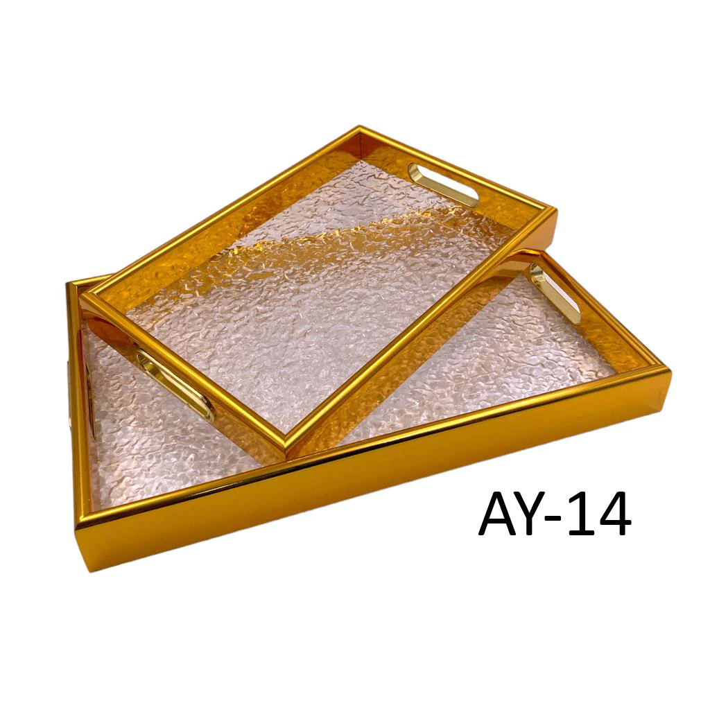 Set of 2 Acrylic Serving Trays w Golden Frame - lunazchef.shop