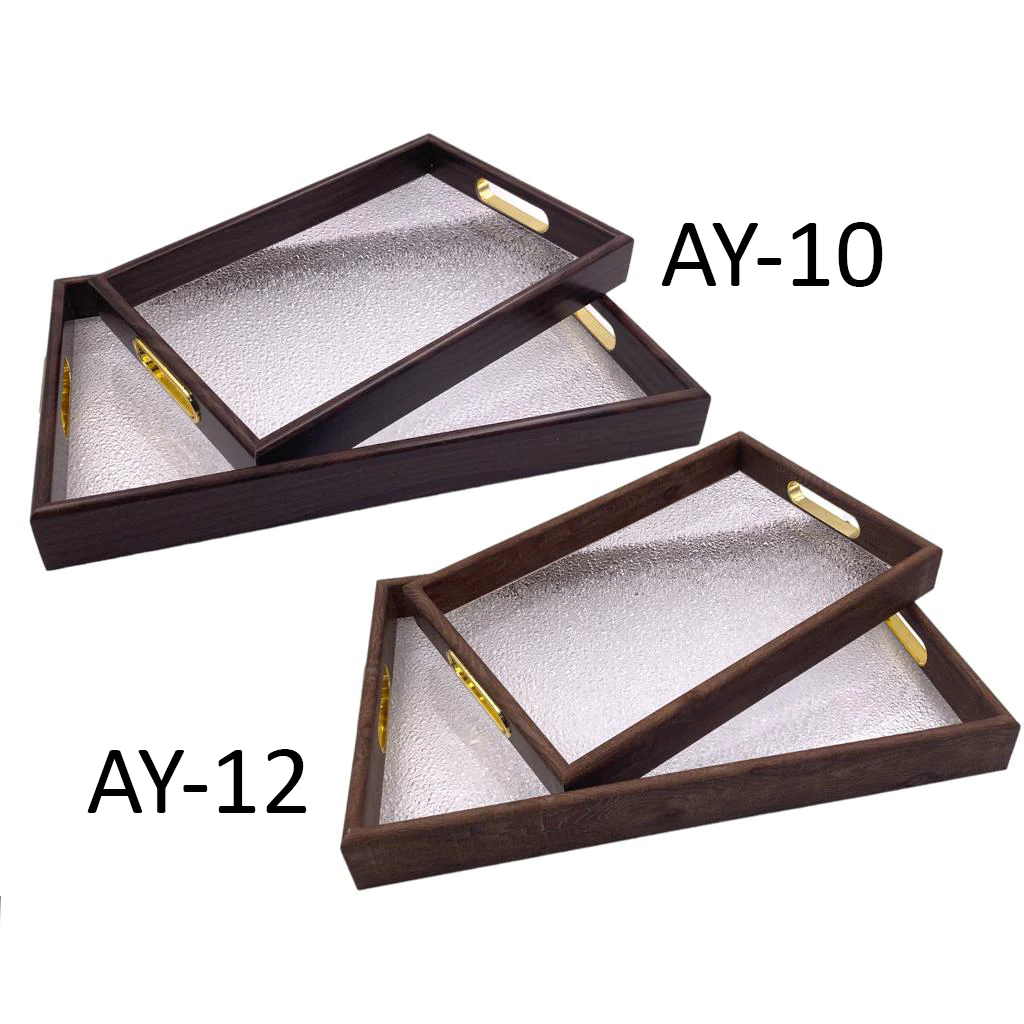 Set of 2 Acrylic Serving Trays w Wooden Frame - lunazchef.shop