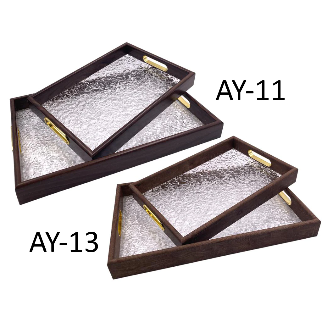 Set of 2 Acrylic Serving Trays w Wooden Frame - lunazchef.shop