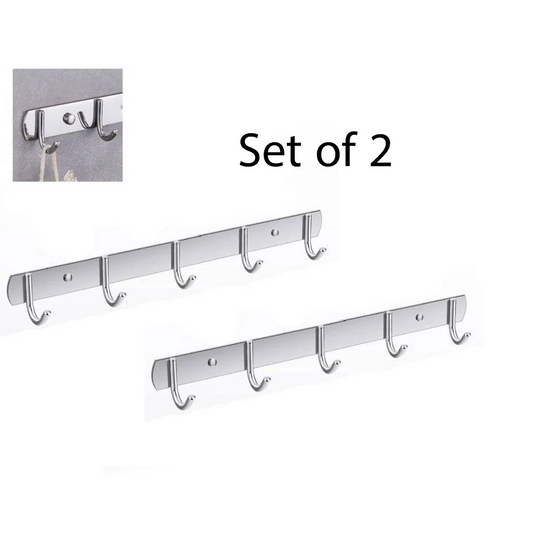 Set of 2 Stainless Steel Wall Mounted 5 Hooks Hanger- lunazchef.shop