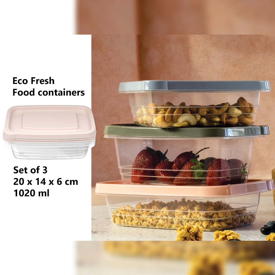 Set of 3 Eco Fresh Rectangular Food Container 1020 ml - lunazchef.shop