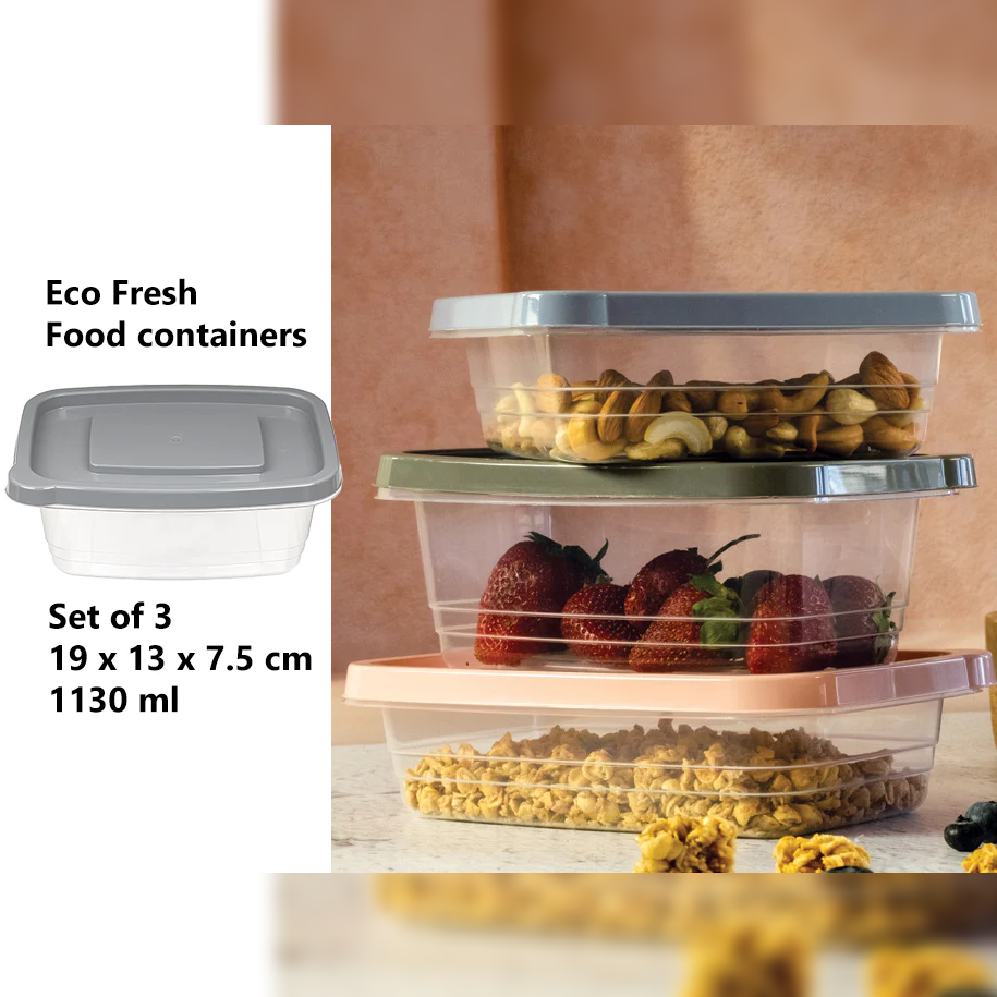 Set of 3 Eco Fresh Rectangular Food Container 1130 ml - lunazchef.shop