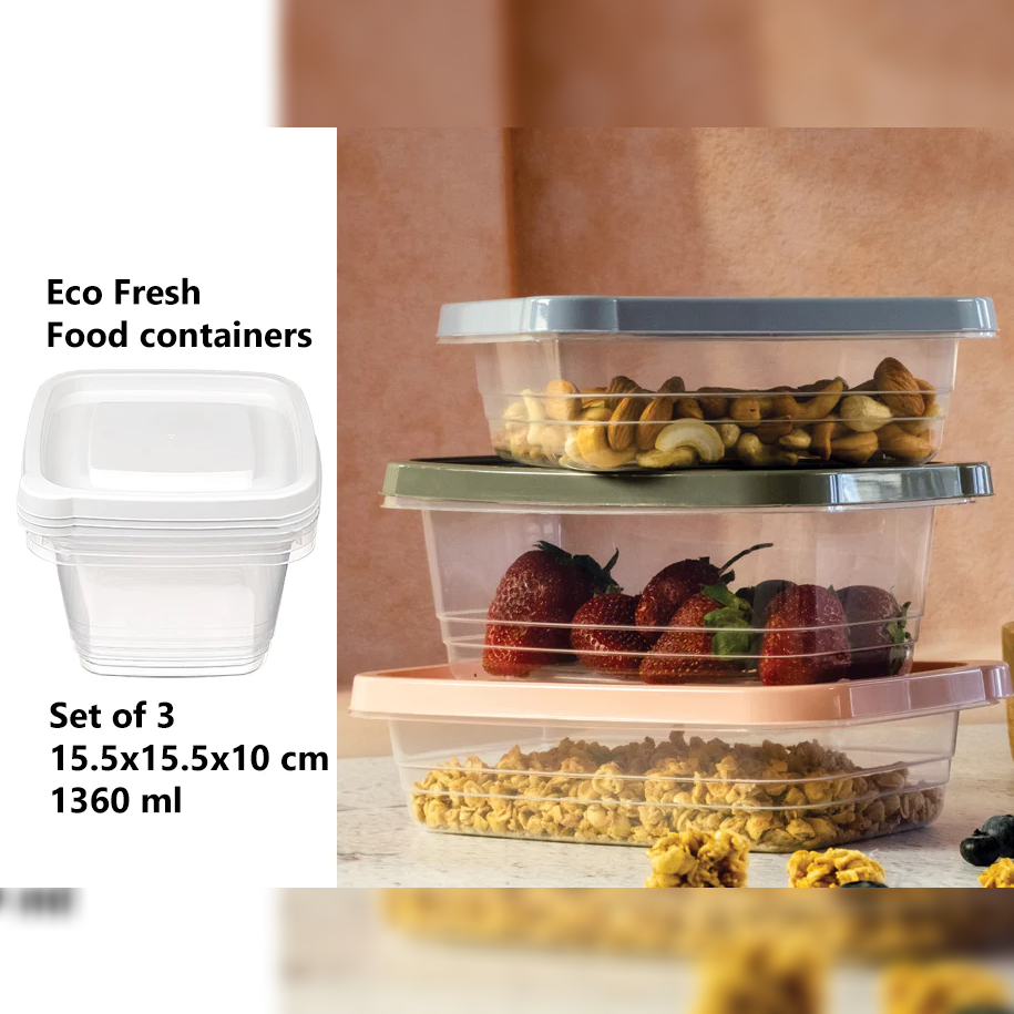 Set of 3 Eco Fresh Square Food Container 1360 ml - lunazchef.shop