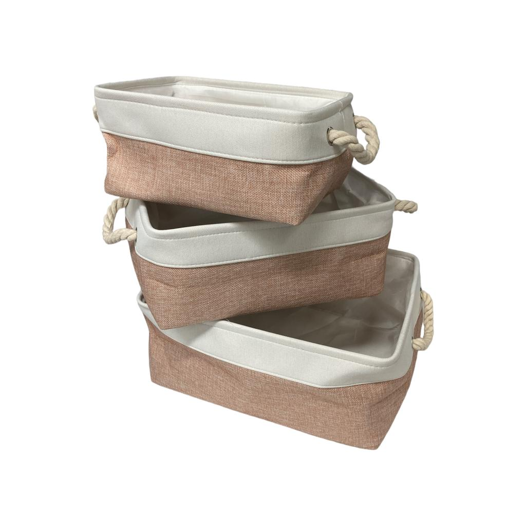 Set of 3 Large Fabric Baskets with Rope Handles - lunazchef.shop