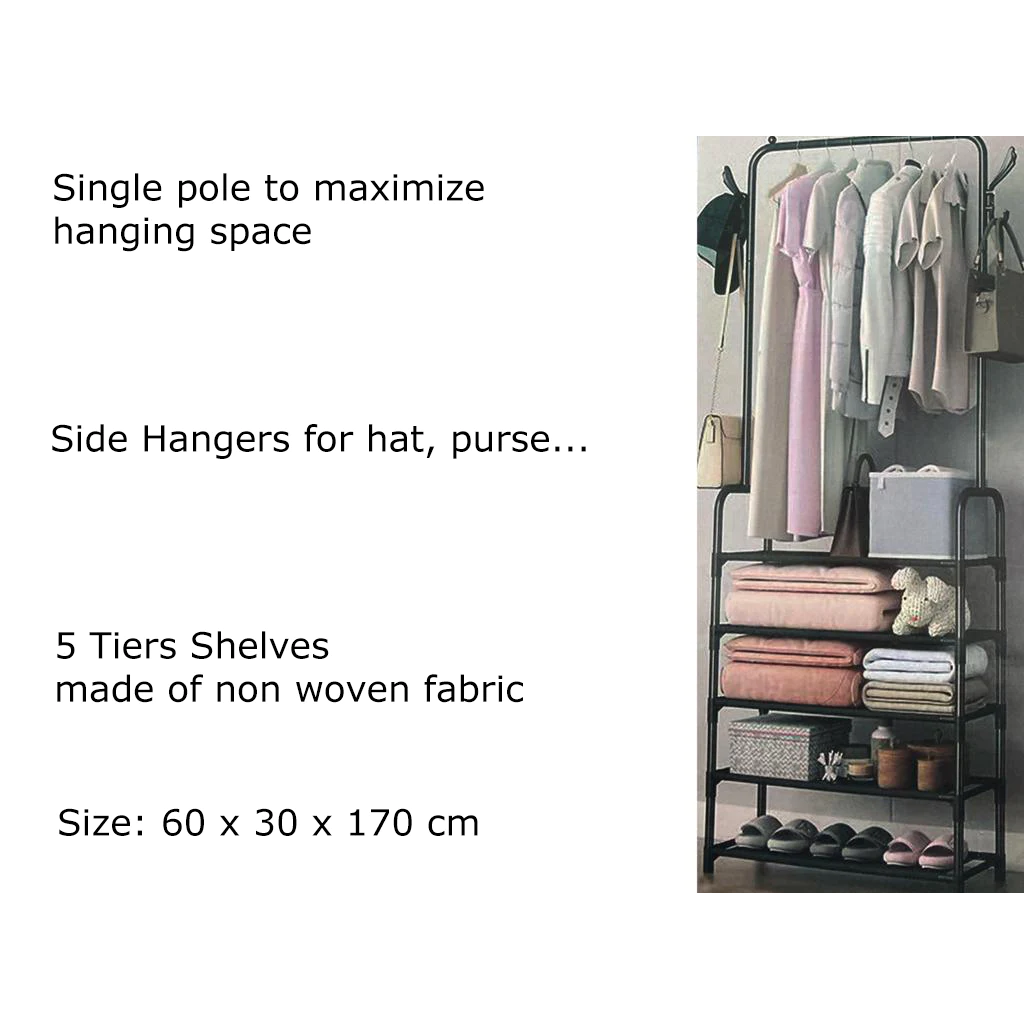 Single Pole Garment Rack with 5 Non woven Shelves - lunazchef.shop