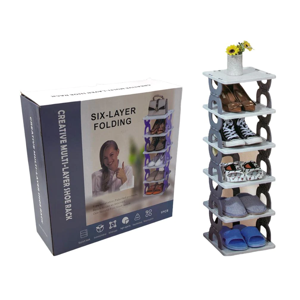 Six Layers Plastic Shoe Rack with Folding Design - lunazchef.shop