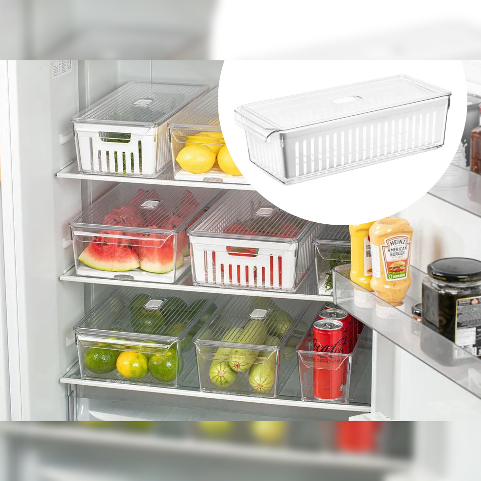 Super Clear Fridge Organizer w Plastic Strainer 37x16x10 - lunazchef.shop