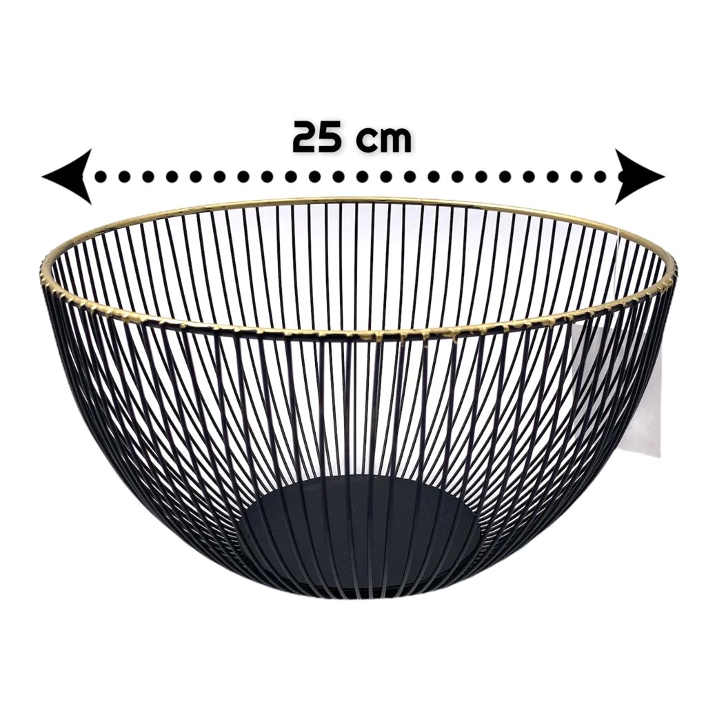 Tall Metal Fruit Basket Black Gold Rim - lunazchef.shop