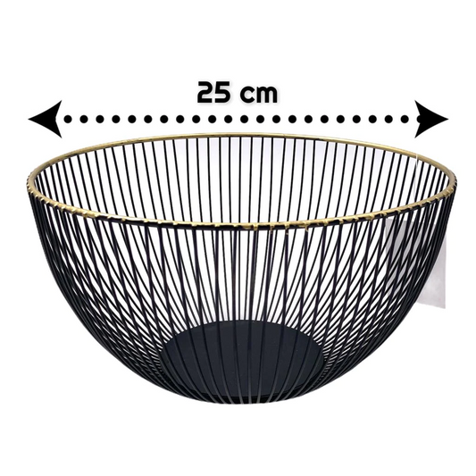 Tall Metal Fruit Basket Black Gold Rim - lunazchef.shop