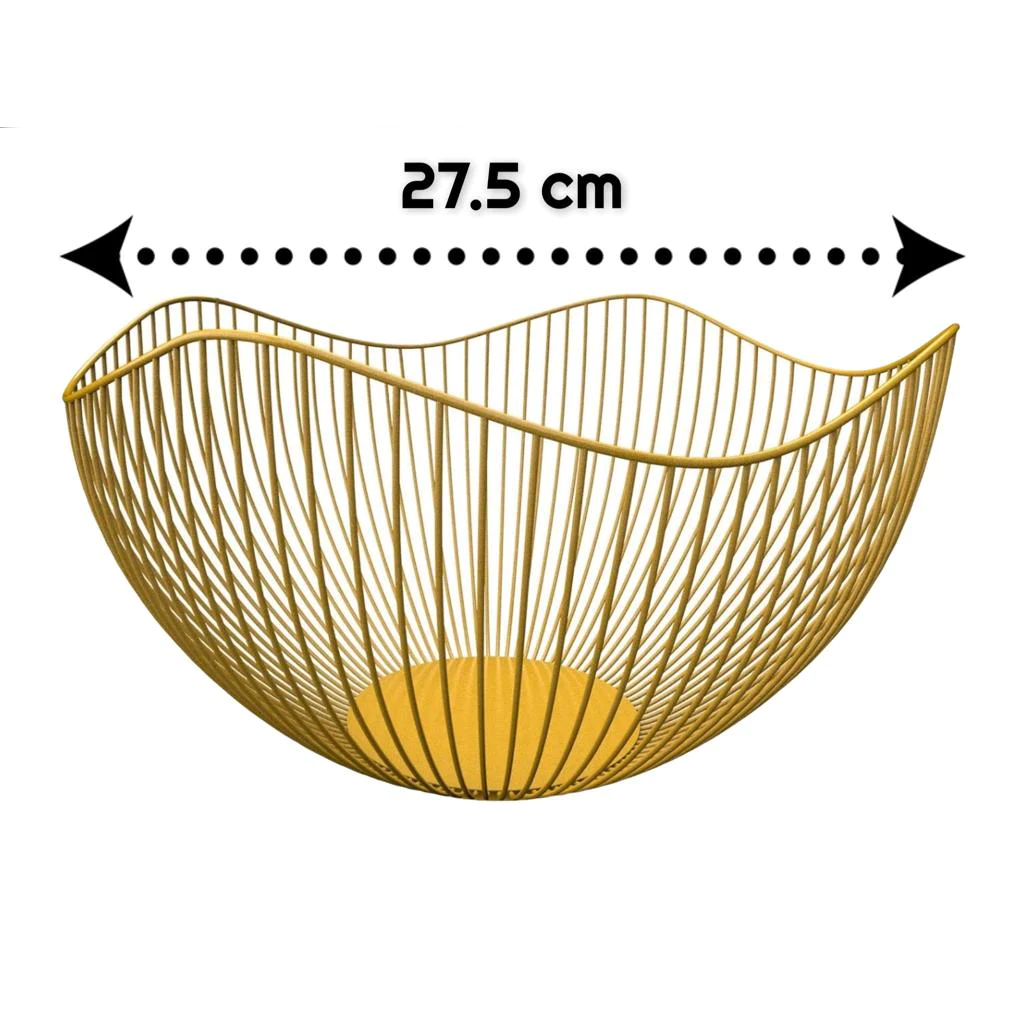 Wavy Metal Fruit Basket Gold- lunazchef.shop