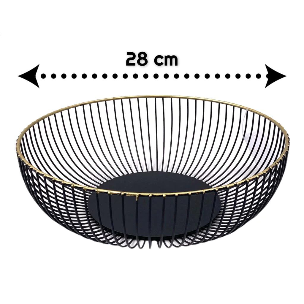 Wide Metal Fruit Basket Black Gold Rim- lunazchef.shop