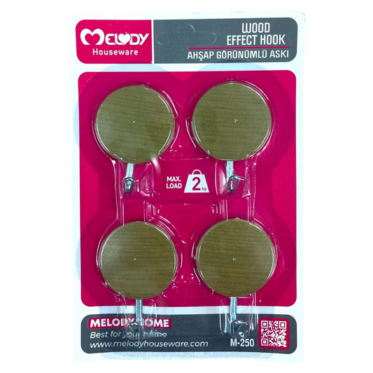 Wood-Like Adhesive Round Hook X4