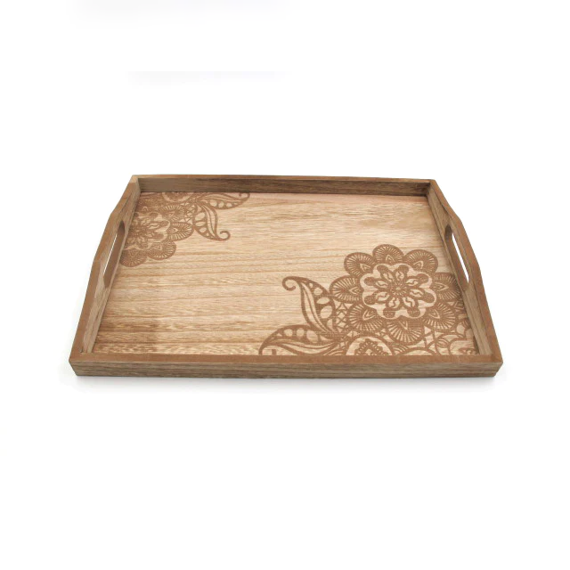 Wooden "Flower Engrave" Small Tray- lunazchef.shop