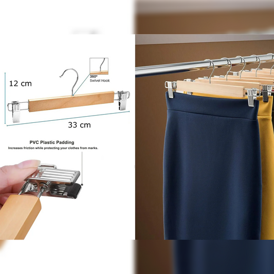 Wooden Skirt Hanger with 2 clips - lunazchef.shop