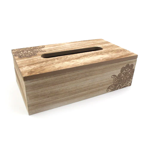 Wooden Tissue Box "Flower Engrave" - lunazchef.shop