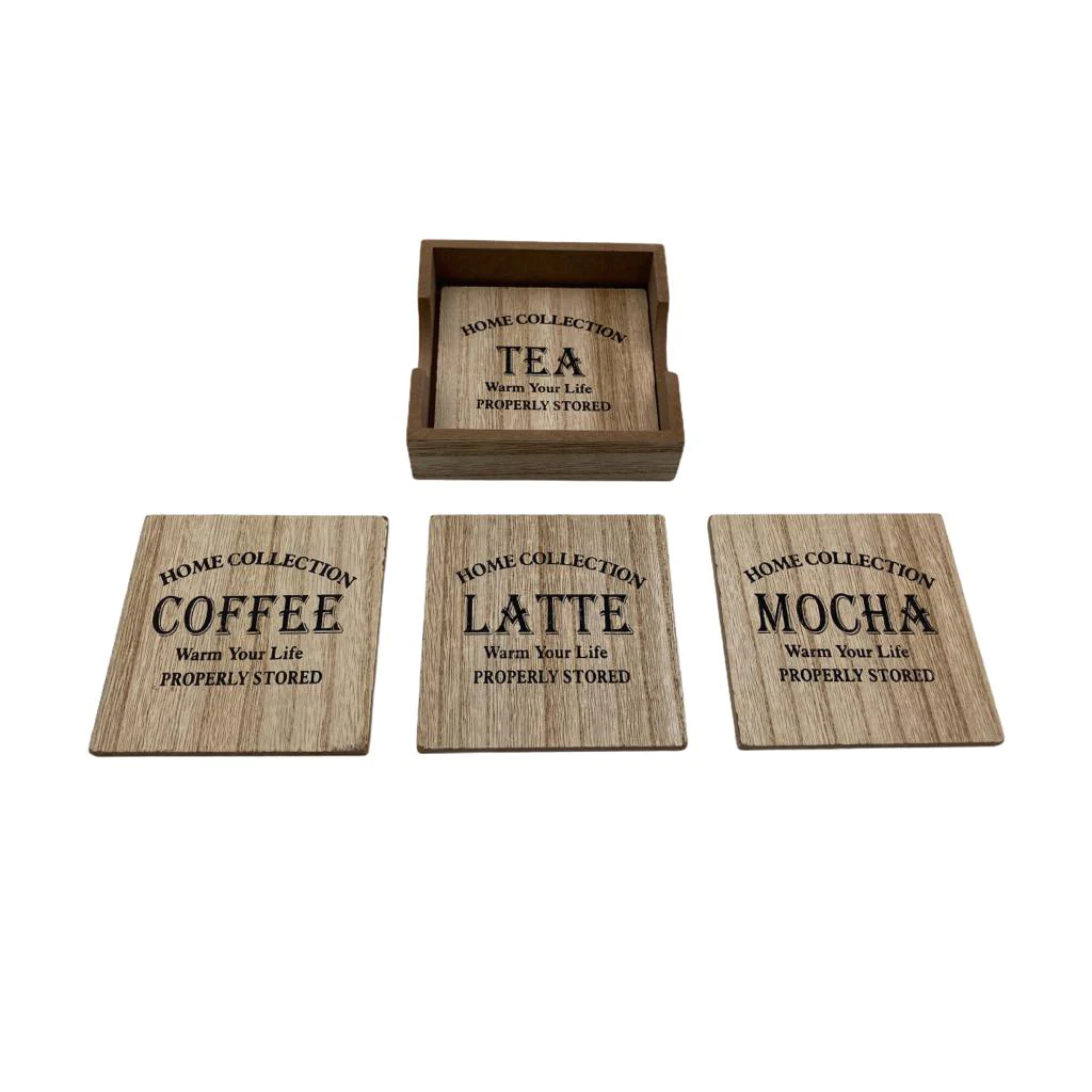 Wooden "Vintage Home" Coaster Set - lunazchef.shop