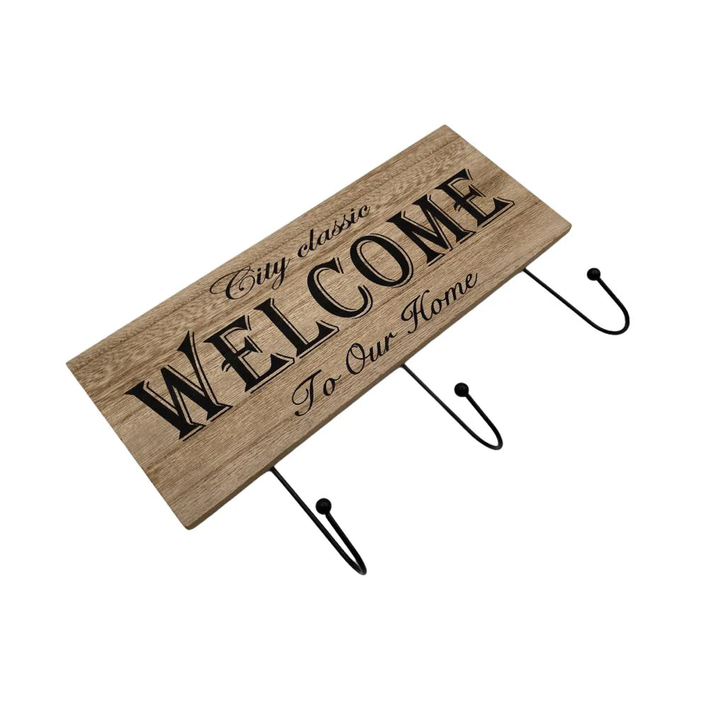 Wooden "Welcome" Wall Hanger 3 Hooks - lunazchef.shop