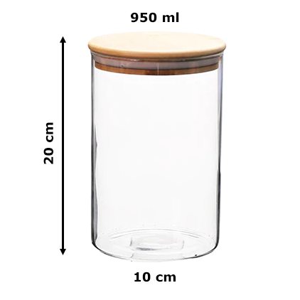 Borosilicate Glass Round Jar Wood Cover 950 ml - lunazchef.shop