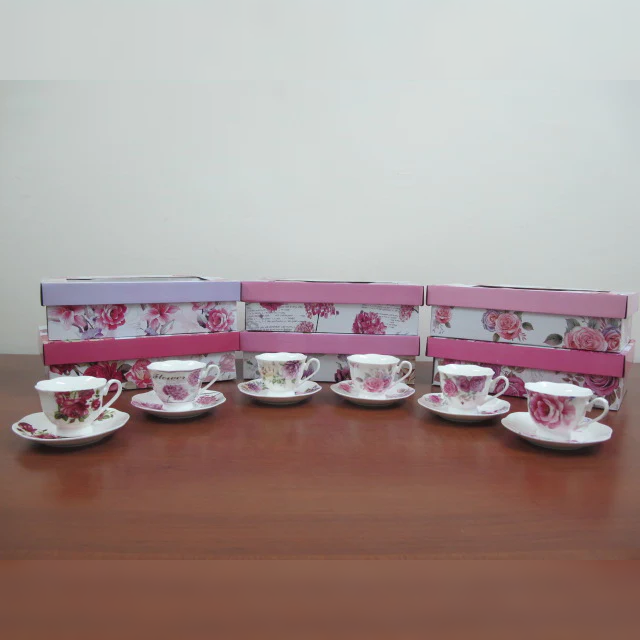 Floral Coffee Cups and Saucers x6 - lunazchef.shop