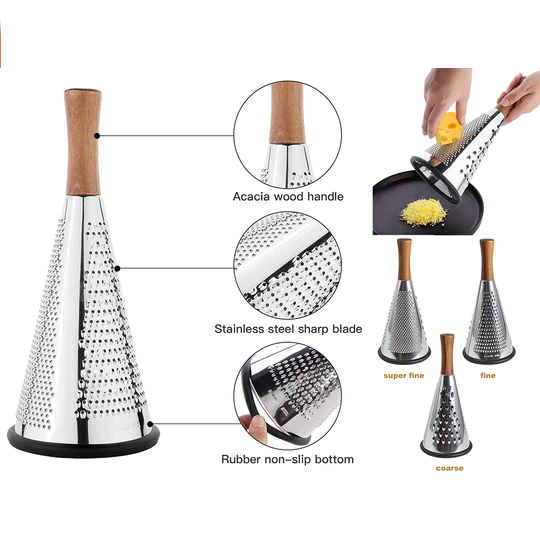 Stainless steel 3 sided round grater luxury wood handle - lunazchef.shop