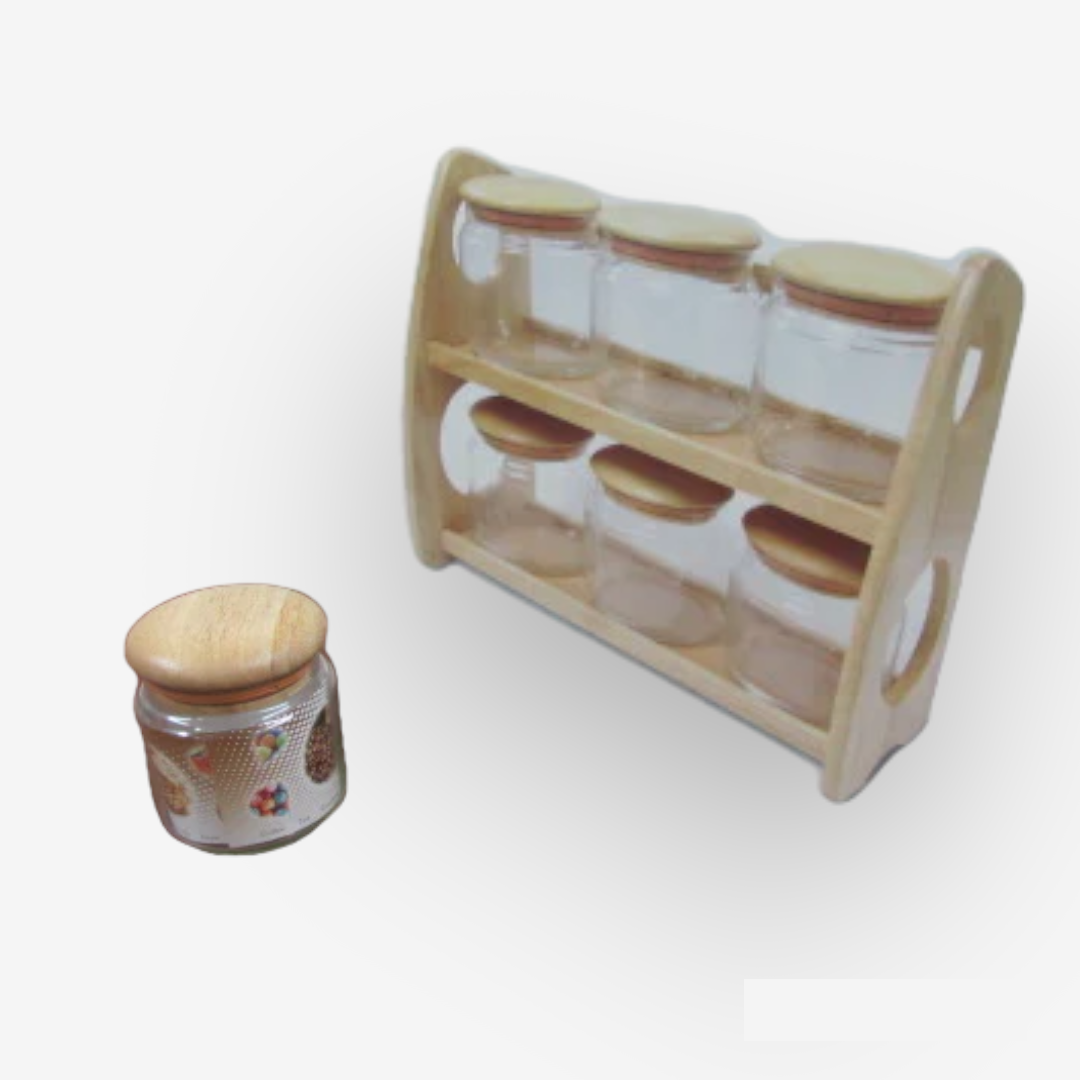 6 Spice Jars with wooden cover-2 Tiers - lunazchef.shop