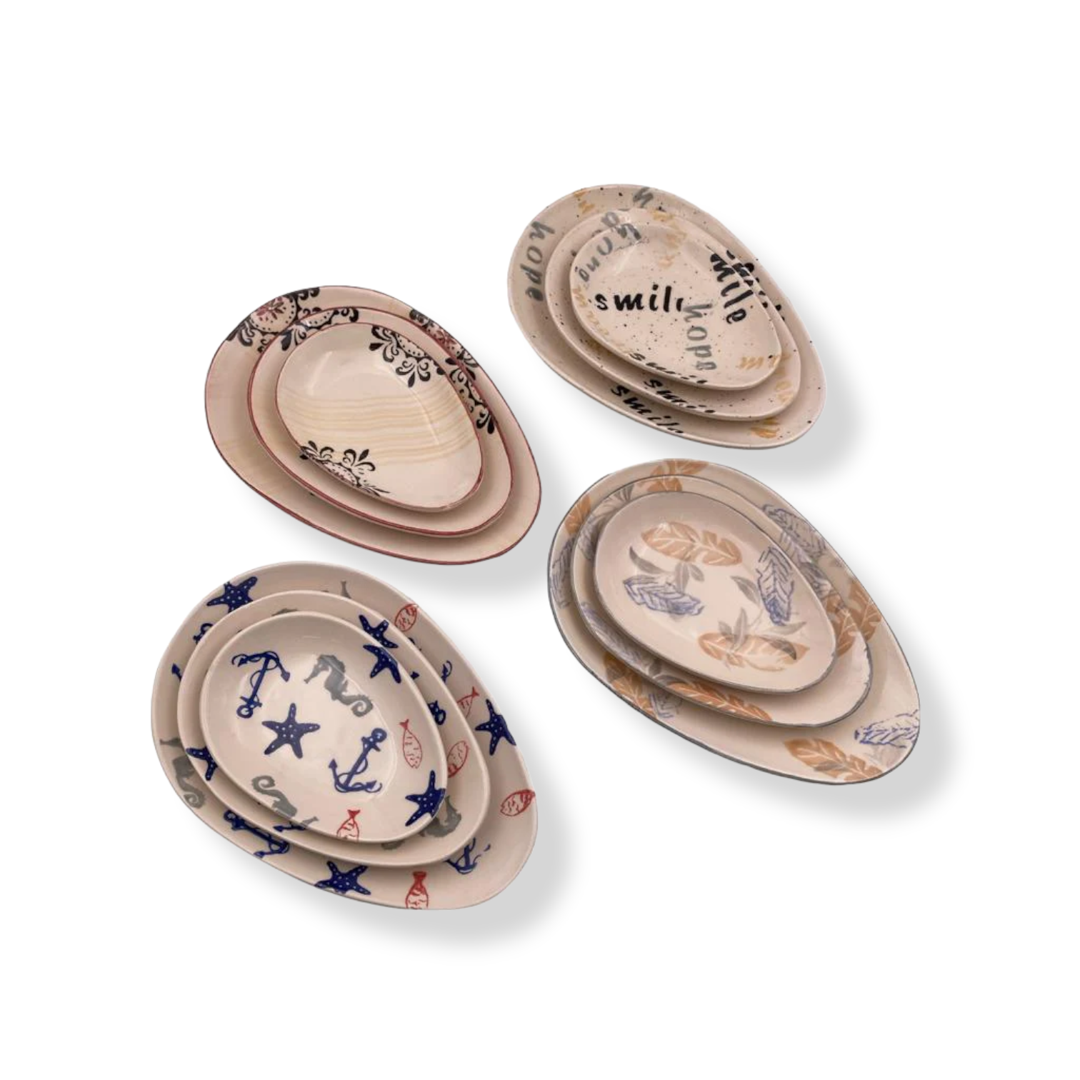 Decorated Ceramic Drop Shape Plates Set of 3 - lunazchef.shop