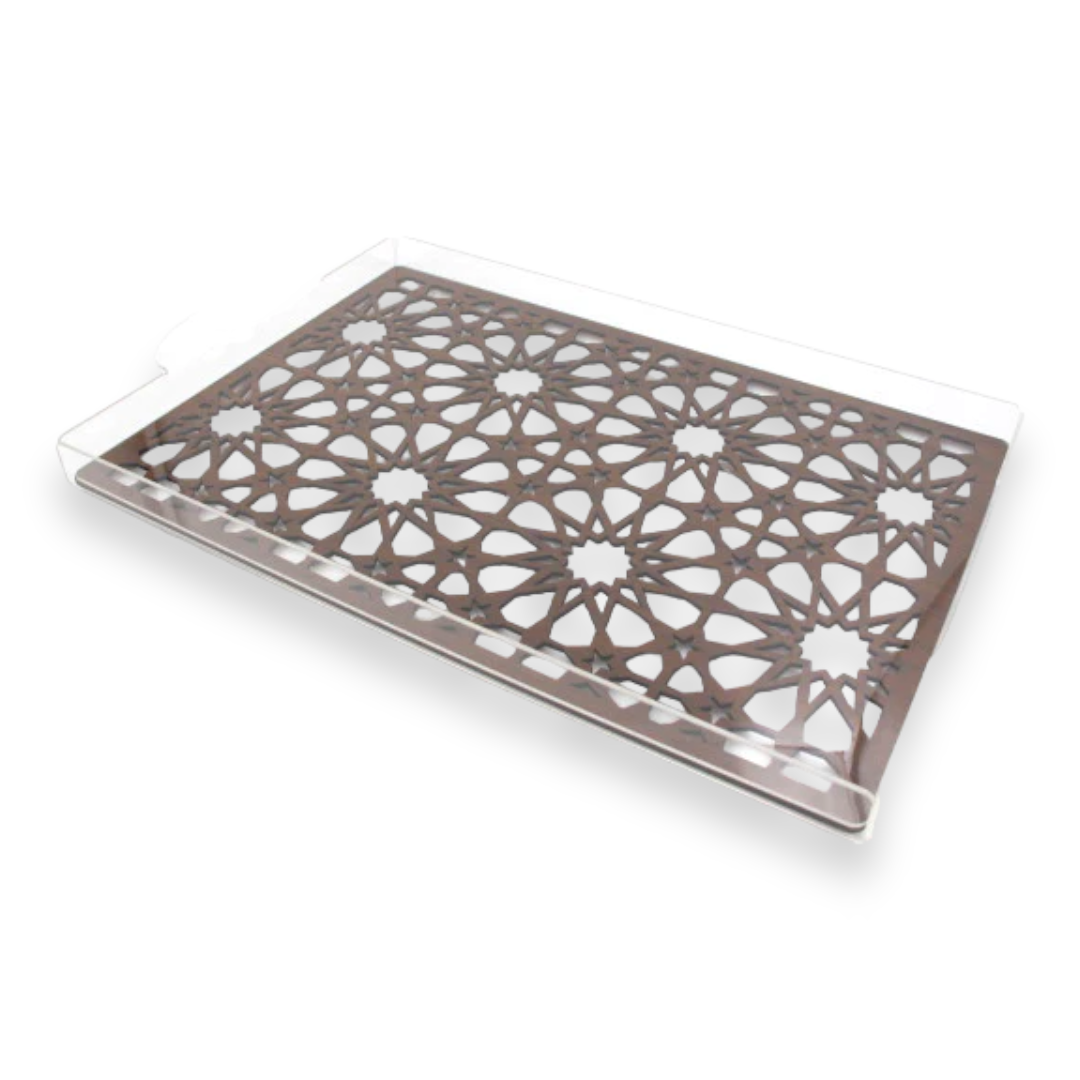 Acrylic Serving Tray with Wooden Design - lunazchef.shop