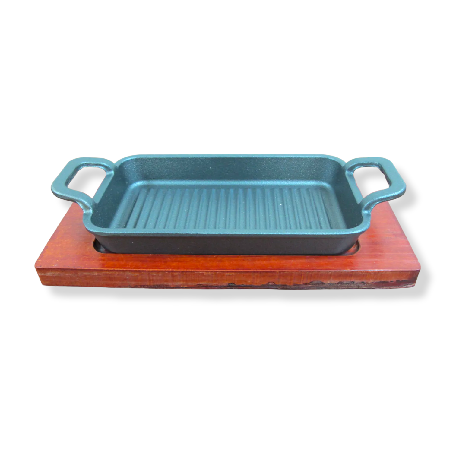 Large rectangular cast iron sizzling with wooden base - lunazchef.shop