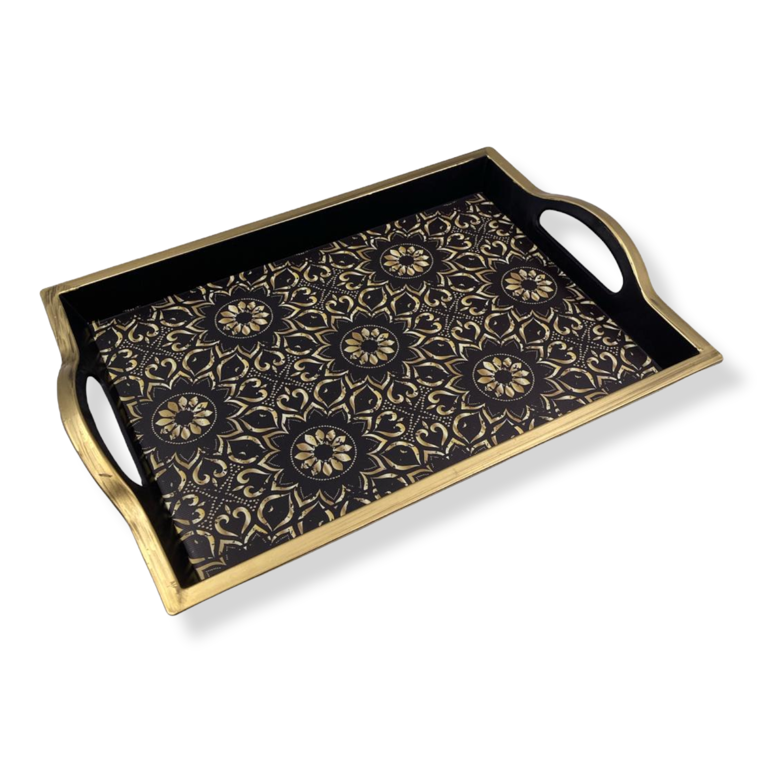 Large Black Plastic Serving Tray with Gold - lunazchef.shop