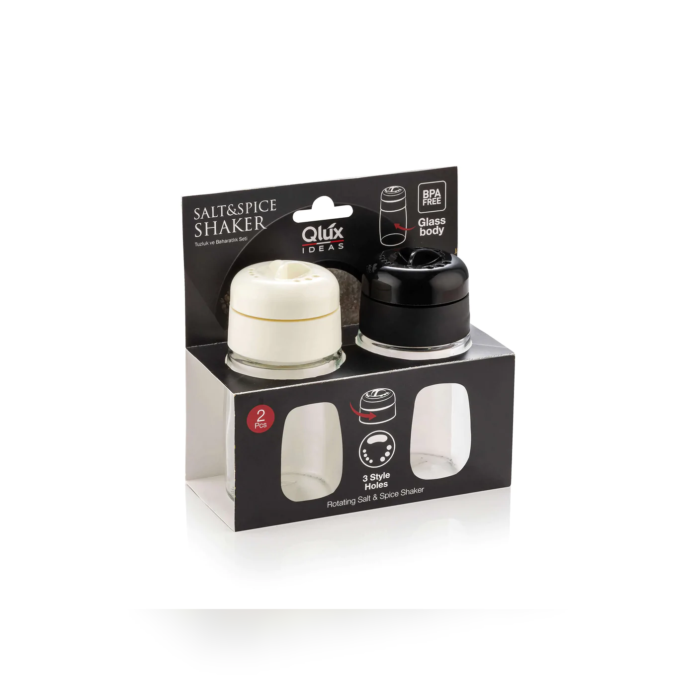 Glass Salt & Spice Shaker Set Black and White - lunazchef.shop