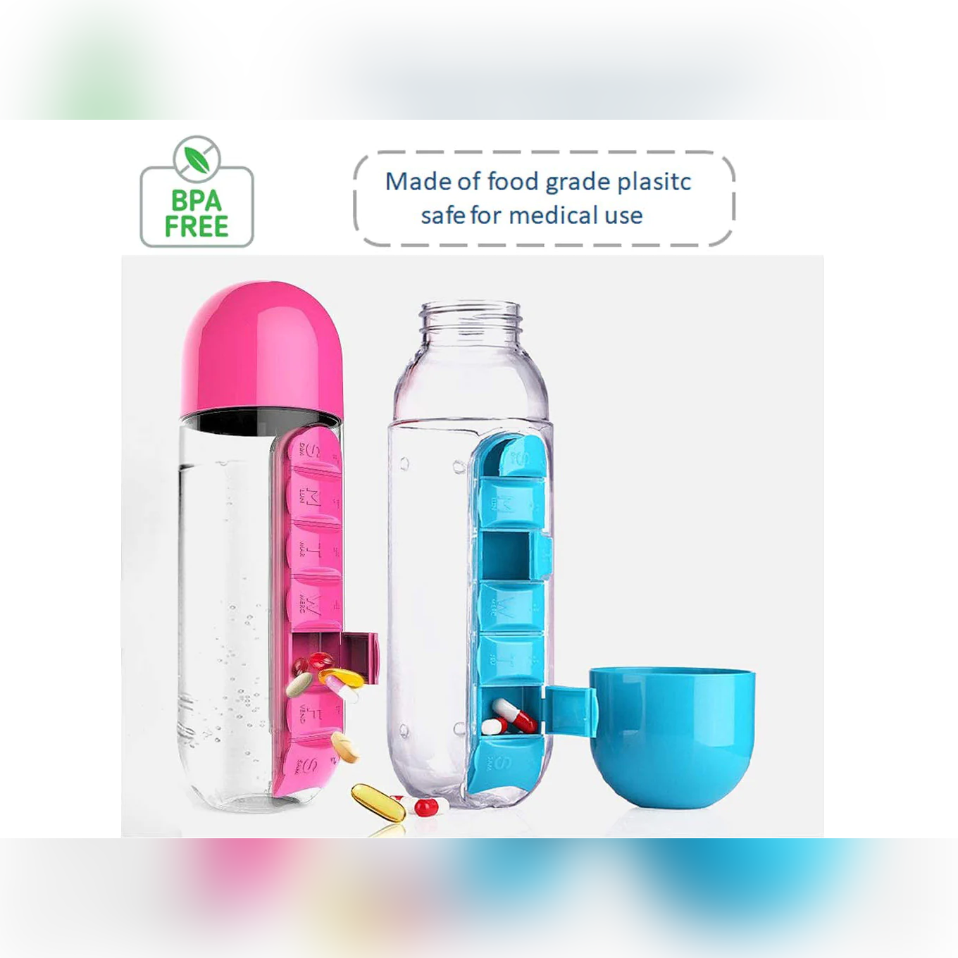 Pill and Vitamin organizers and Plastic Drink Bottle - lunazchef.shop