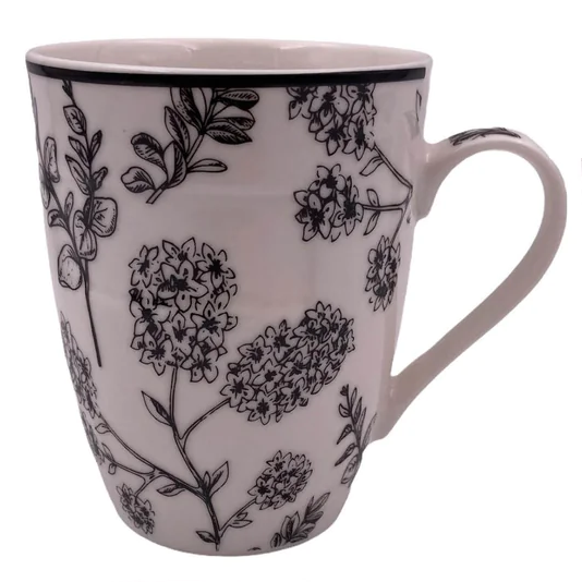 Porcelain Mug with Black Flowers - lunazchef.shop