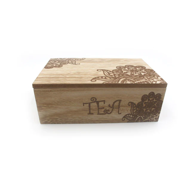 Small Wooden Flower Engrave Tea Box - lunazchef.shop