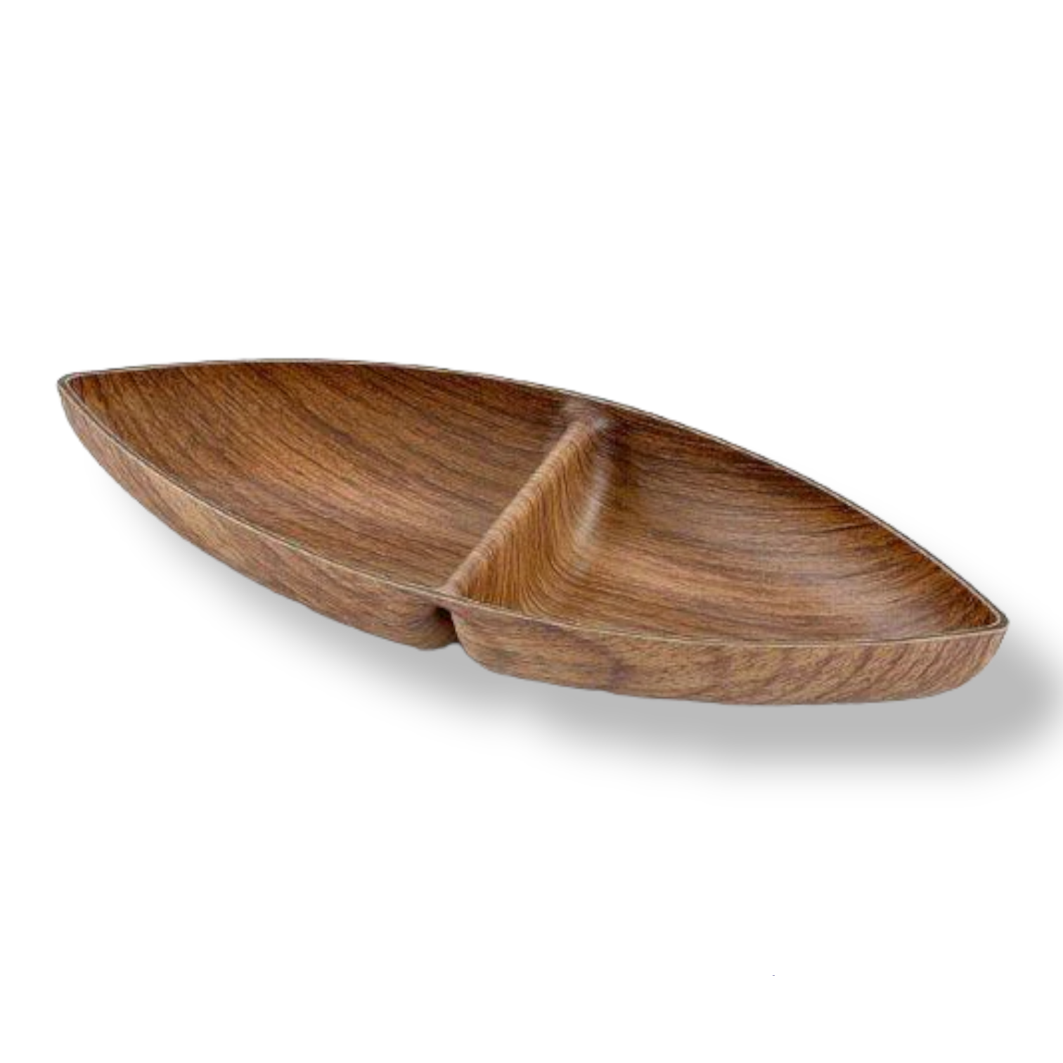 2 Compartment Boat Snack Dish with Wooden Finish - lunazchef.shop