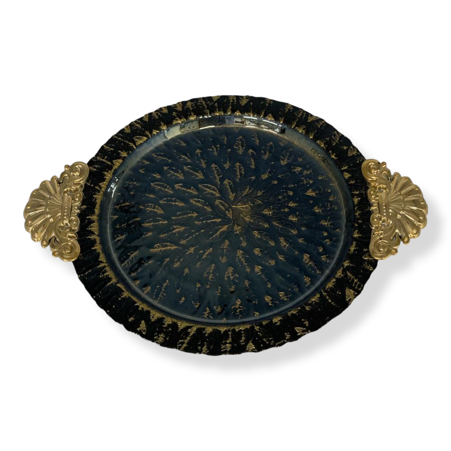 Round Glass Decorated Plate Tray 34 cm - lunazchef.shop