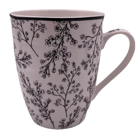 Porcelain Mug with Black Flowers - lunazchef.shop