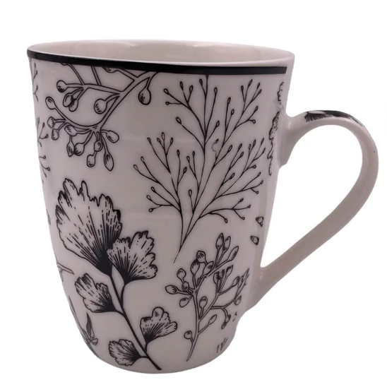 Porcelain Mug with Black Flowers - lunazchef.shop