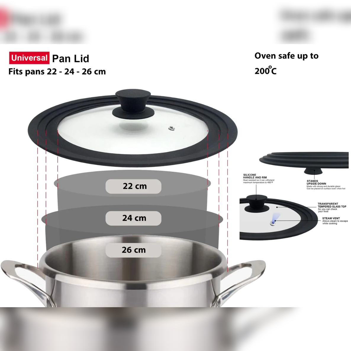 Glass Cover with Silicon Rim and Knob for All Sizes - lunazchef.shop