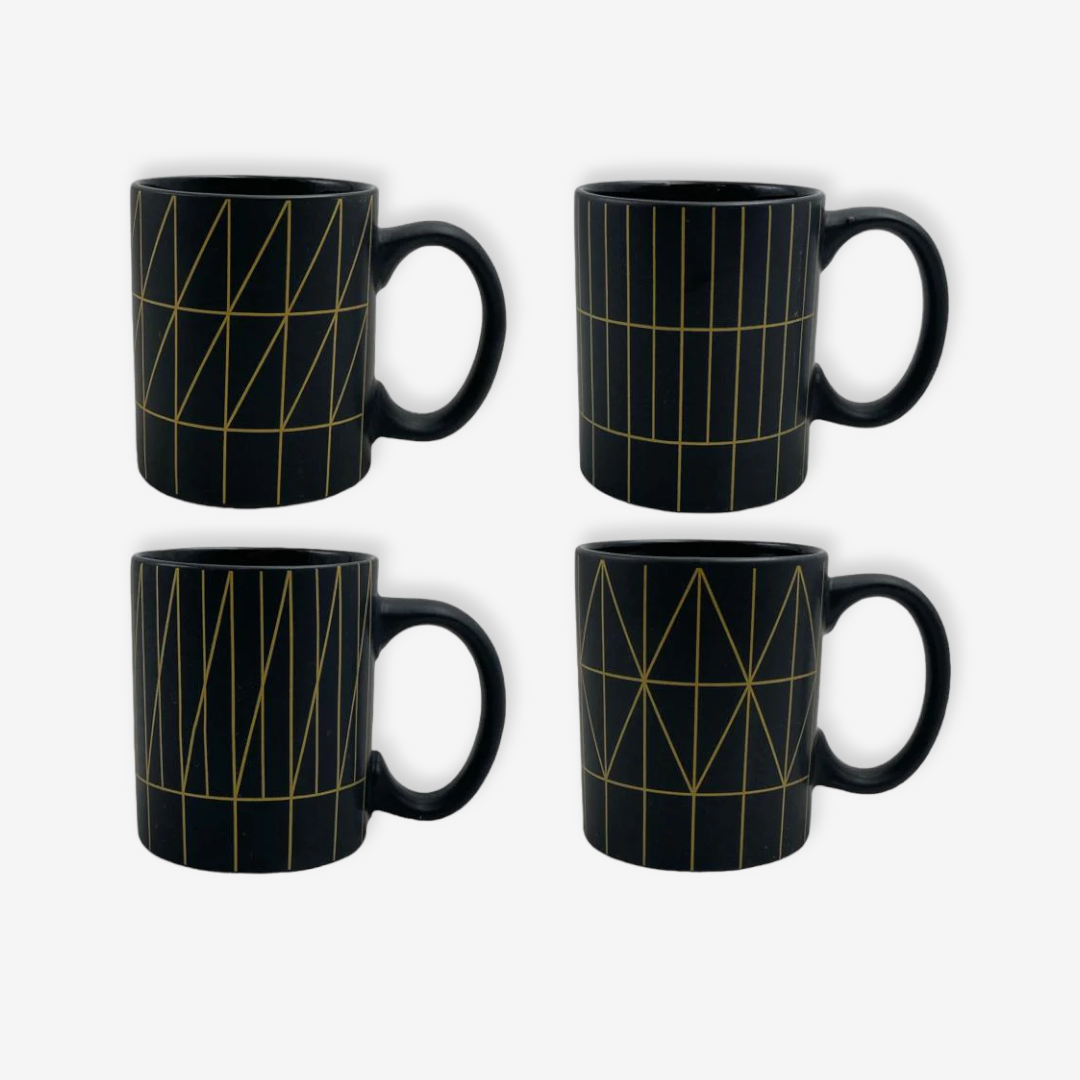 Matt Black Porcelain Mug with Golden Geometry - lunazchef.shop