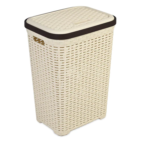 Rattan Plastic Laundry Basket 60 lt - lunazchef.shop