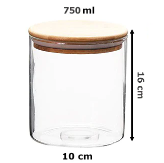 Borosilicate Glass Round Jar Wood Cover 750 ml - lunazchef.shop