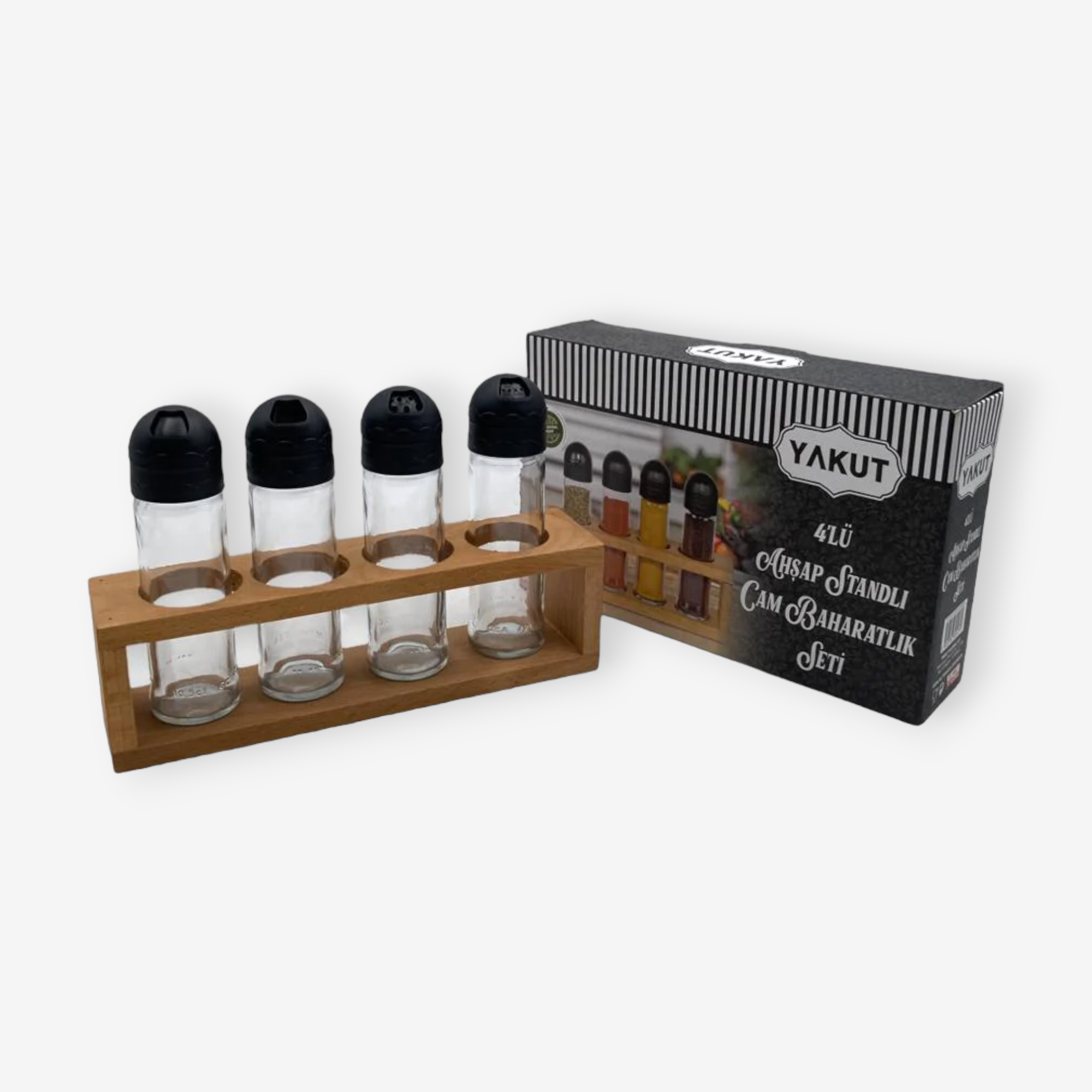 Set of 4 spice bottles with wooden stand - lunazchef.shop