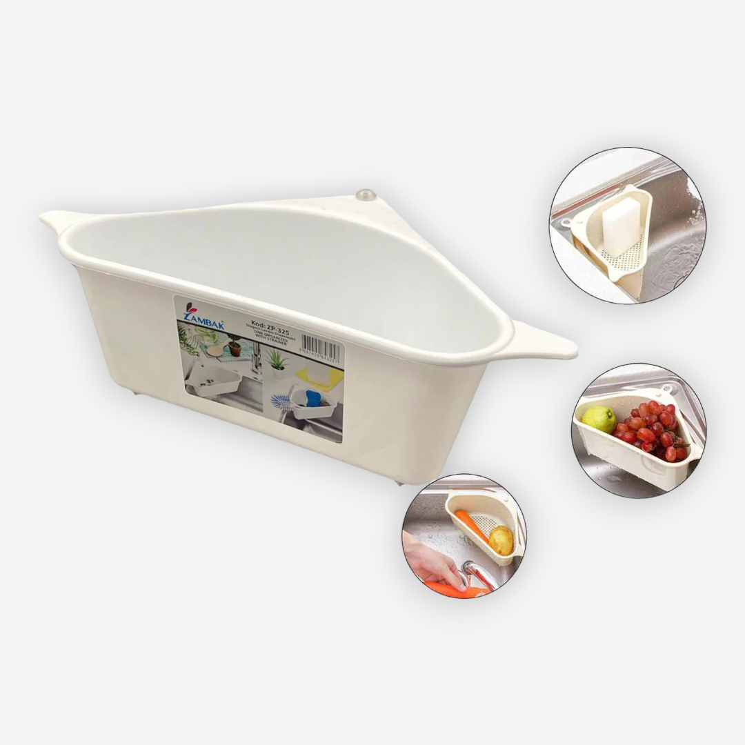 Plastic corner sink organizer with strainer - lunazchef.shop