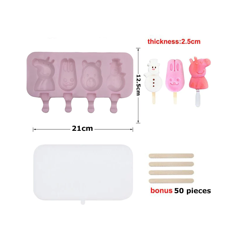 Cartoon silicone popsicle molds with cover & sticks - lunazchef.shop